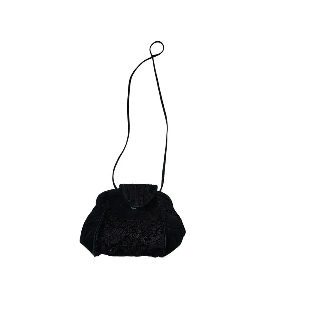 VTG Byrnes & Baker Handbag Snap Clutch Shoulder Strap Black Leather‎ Embellished